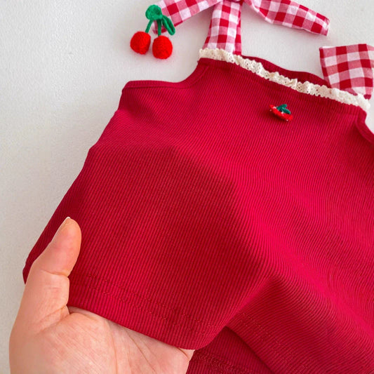 Summer Hot Selling Baby Kids Girls Sleeveless Plaid Pattern Top Vest and Bloomers Clothing Set